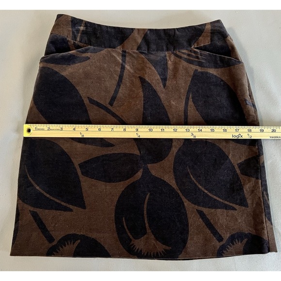 Boden Velvet A-line Pencil Skirt Tulip Print Brown Mod Floral Boho 6 R - Picture 4 of 10